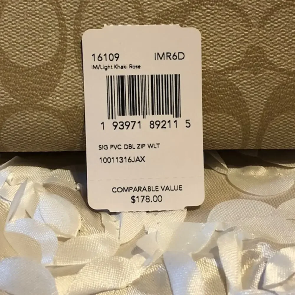 Light Khaki Coach Signature Print Double Zip Corner Wallet Gold Hardware NWT - Picture 4 of 6